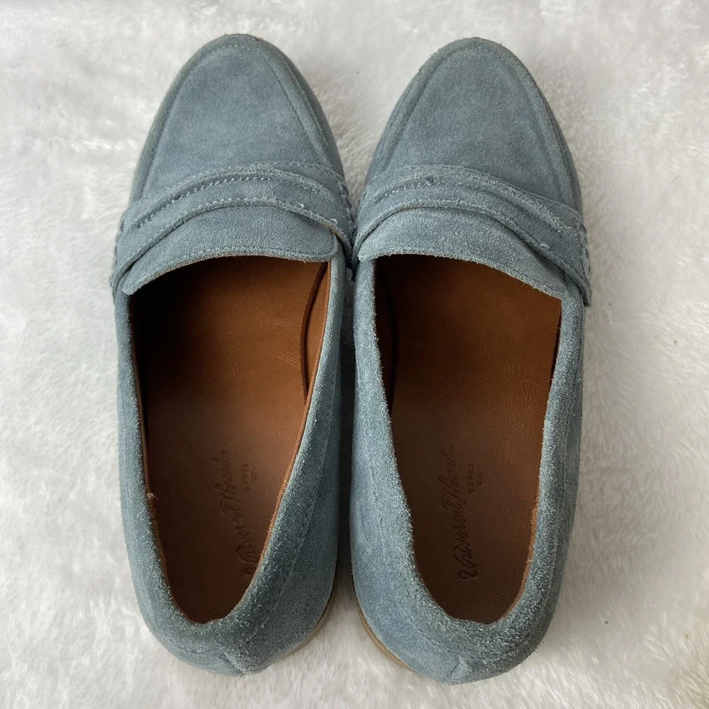 Blue Suede Shoes Mocs Loafers Womens 5.5 Leather Uppers Casual Career Flats Shoe